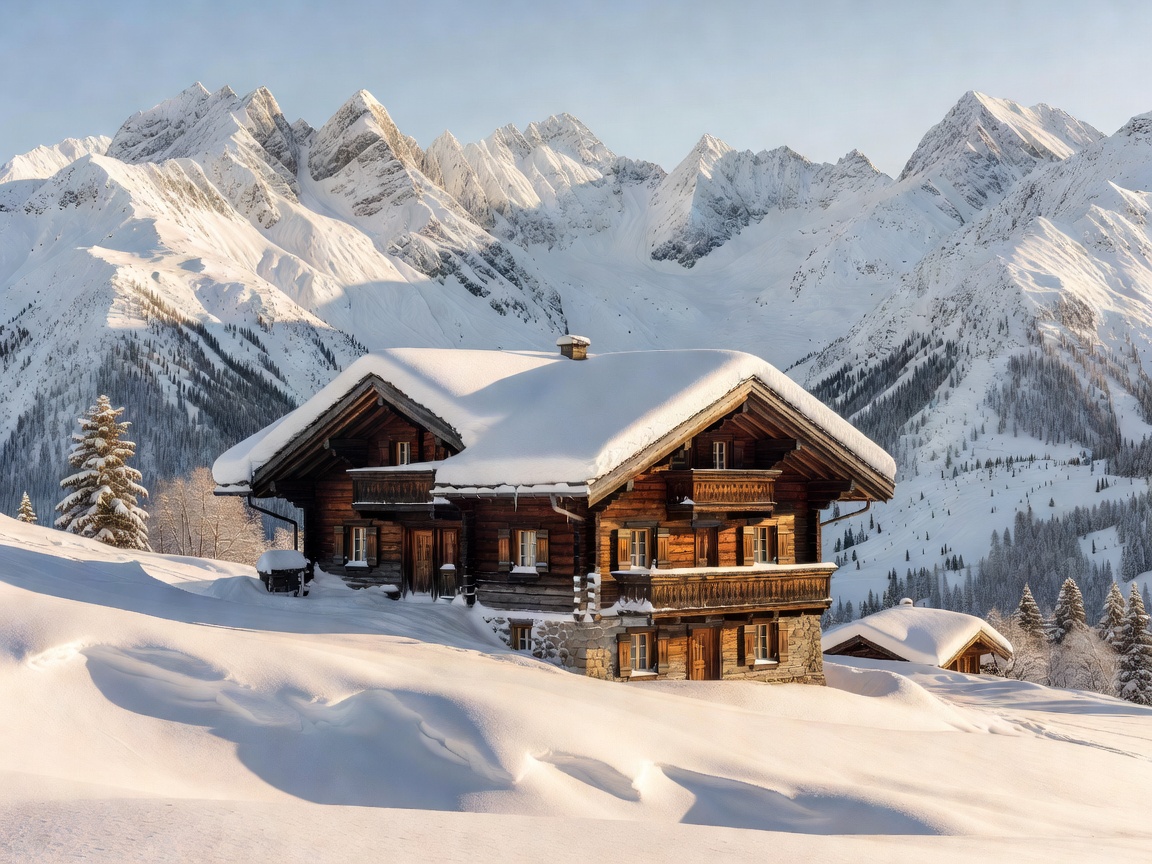 Snow covered alpine chalet in the Austrian Tyrol during winter