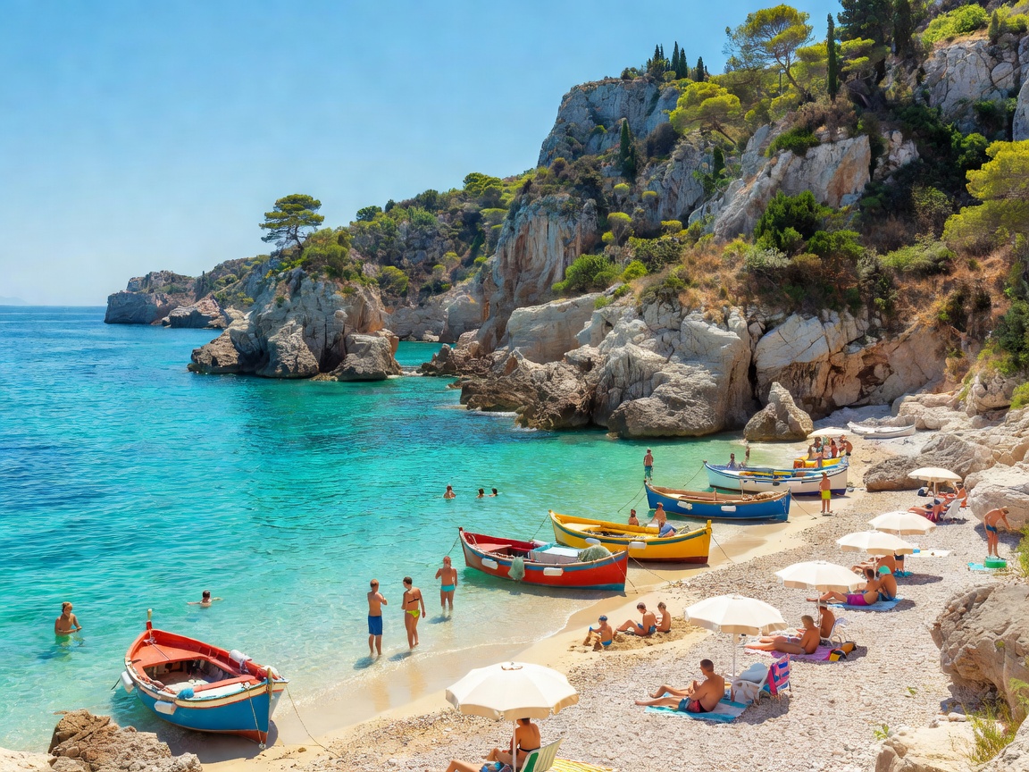Turquoise Mediterranean coastline in southern Italy during summer